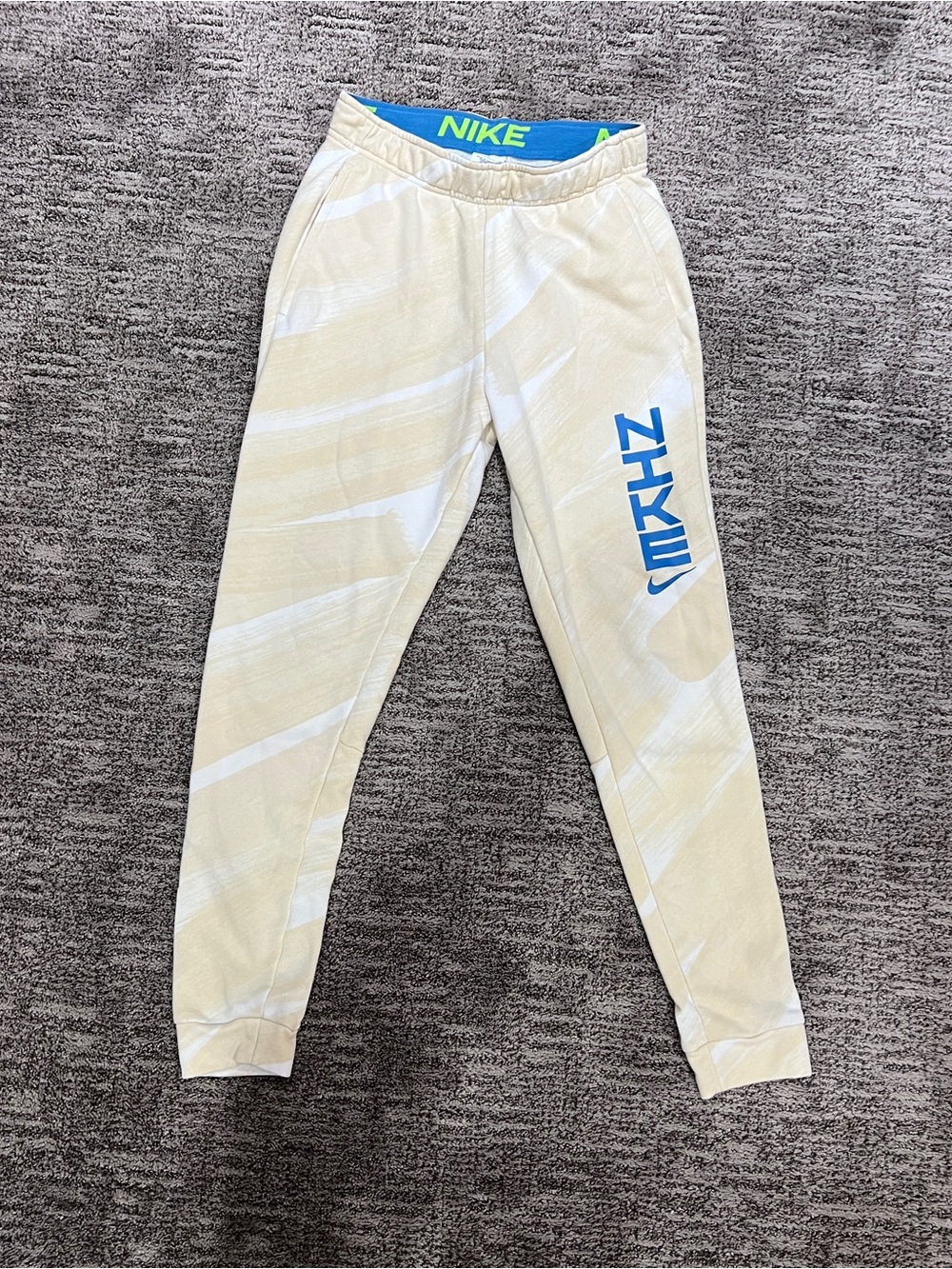 Nike Beige & Blue Graphic Kids Jogger Pants